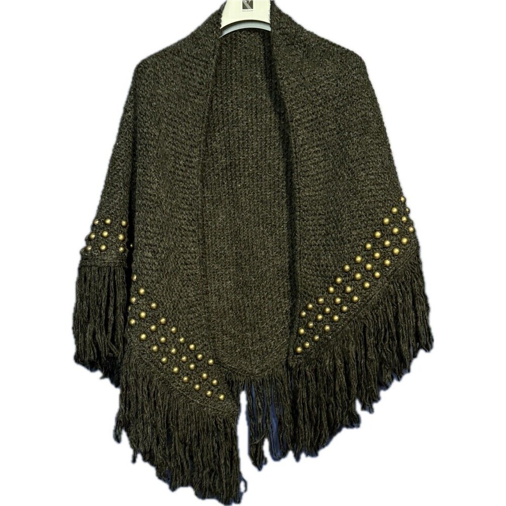Alberto Makali Dk Gray Wool Blend Shawl Knit Womens One Size Brass Embelishments